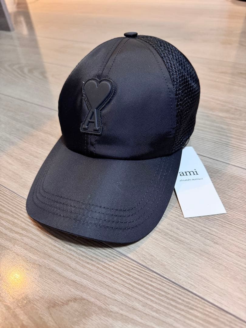 AMI PARIS 黒 メッシュキャップ ハートロゴ ユニセックス