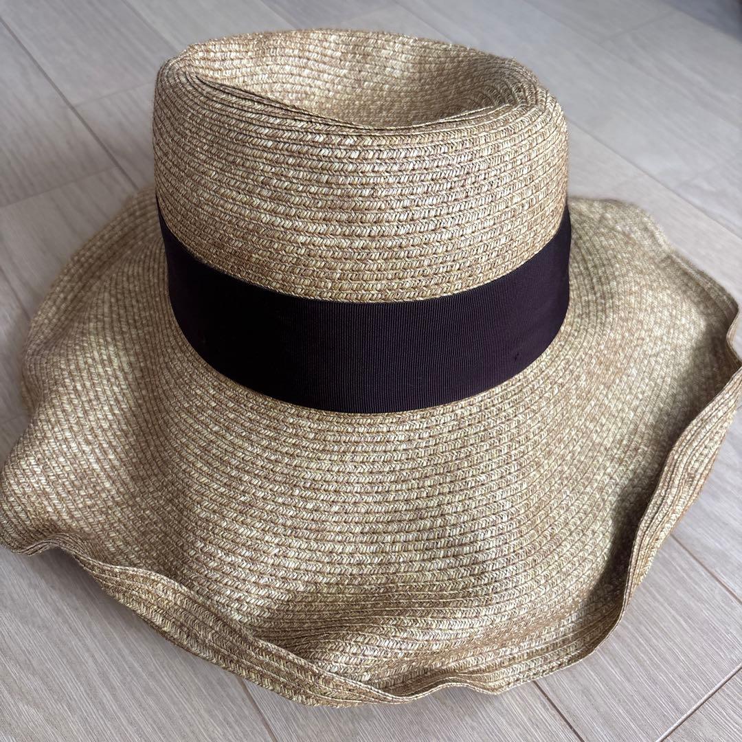 ベージュストロー麦わら帽子 GGロゴ付き