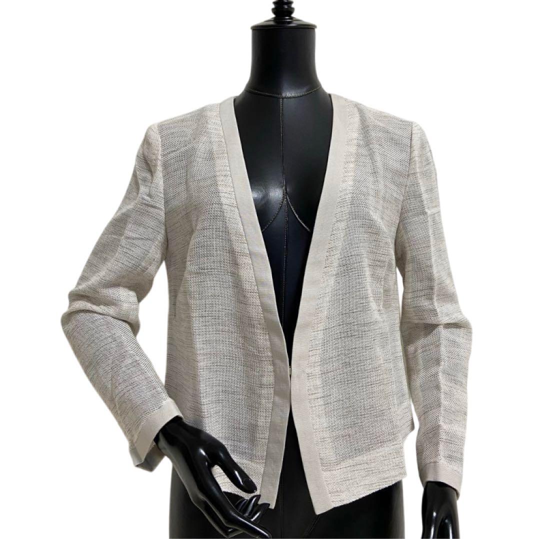 ꧁༺ アクアスキュータム 新品 リネン テーラーリングカラーレスジャケット 10