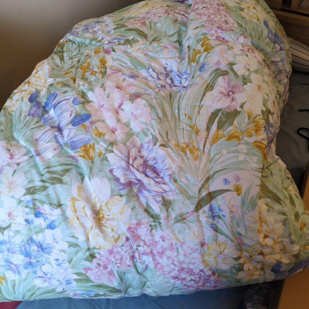 【お値下げしました】花柄水鳥羽毛掛け布団 150x210cm ブルー系