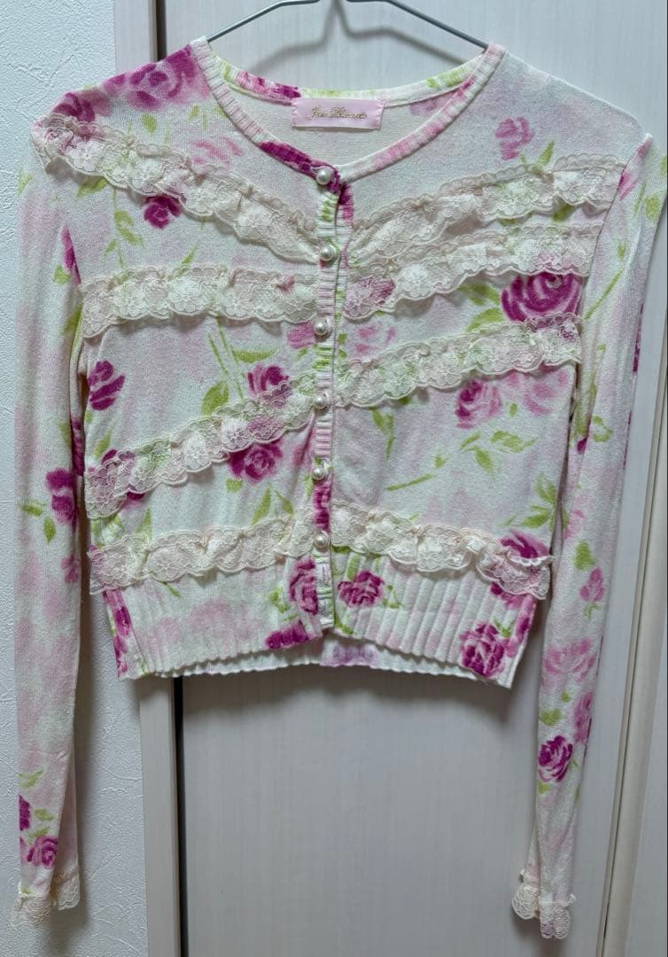 【か】　ジーザスディアマンテ　カーディガン　ぼかし薔薇柄ピンク