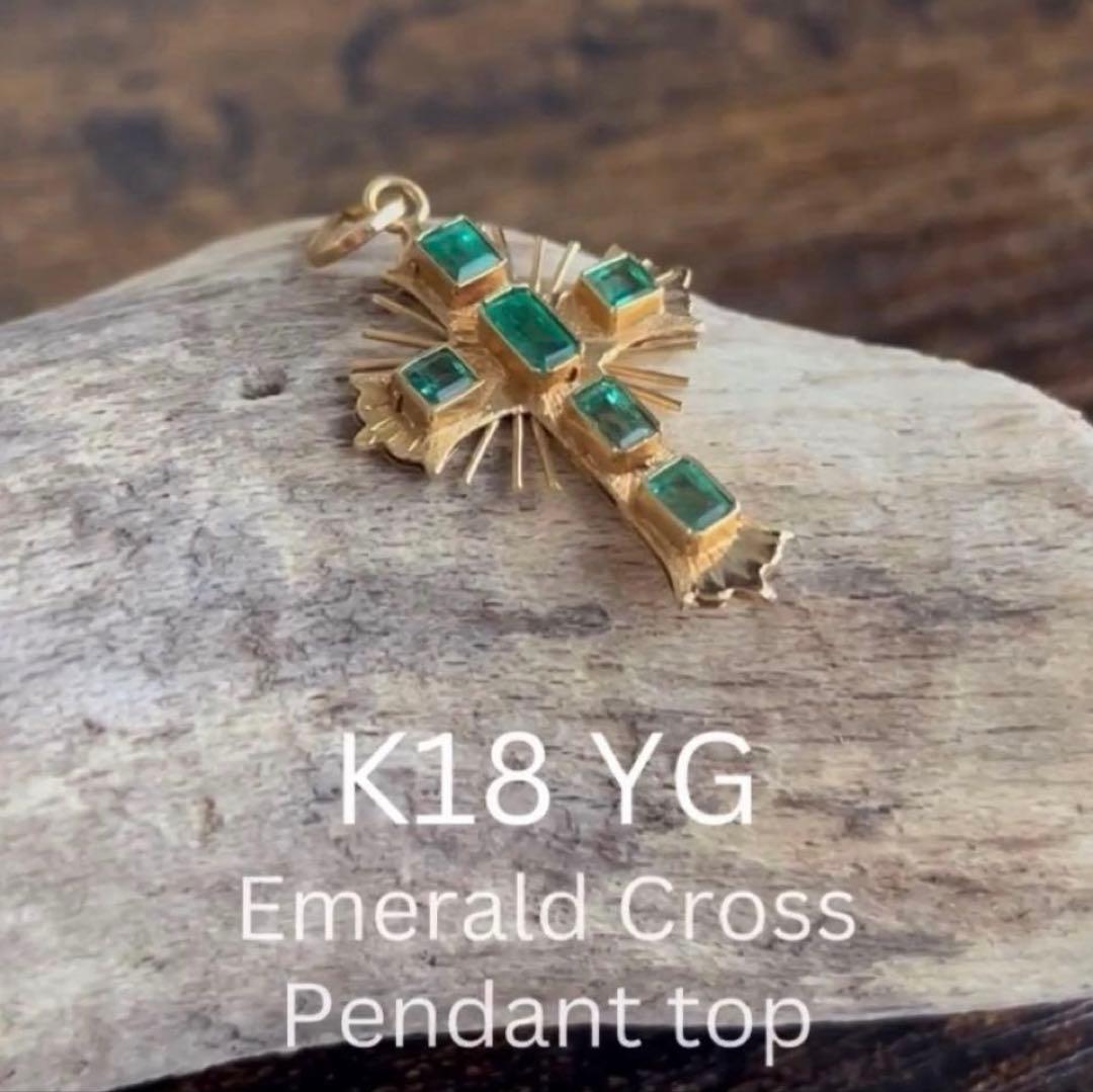 郷❤️K18 YG エメラルド クロス トップ
