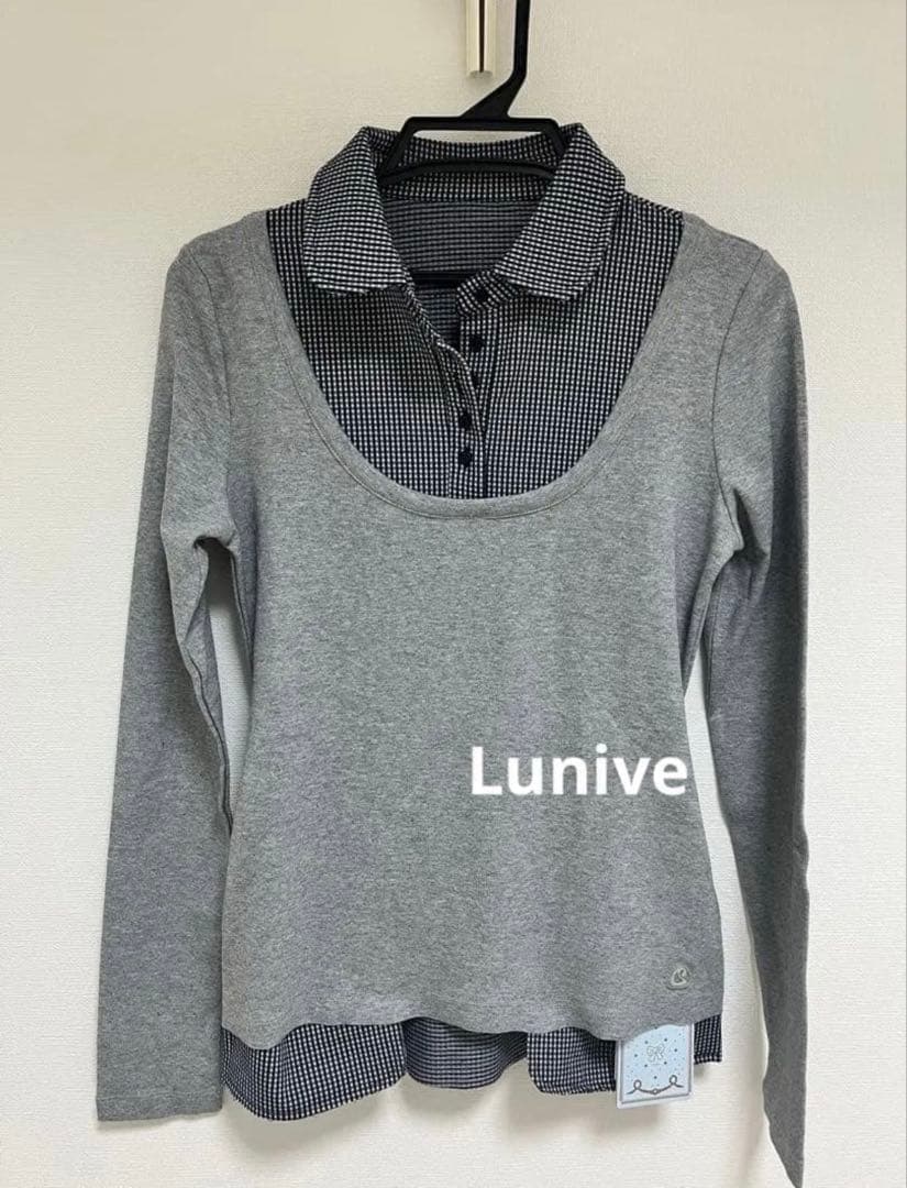 COYSEIO パッチワークチェック柄ポロシャツ風レイヤードシャツ