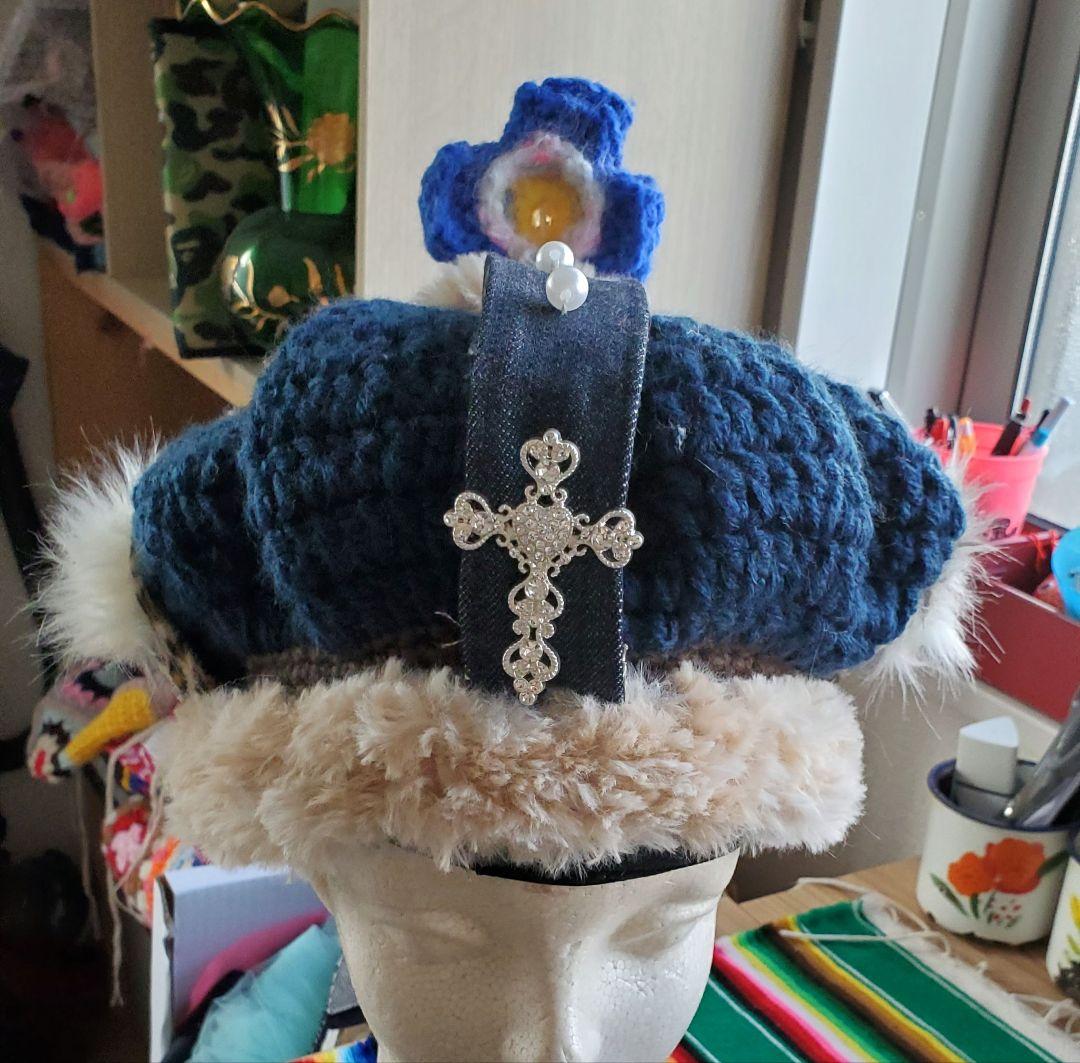 ハンドメイド ニット クラウンハット 手あみ