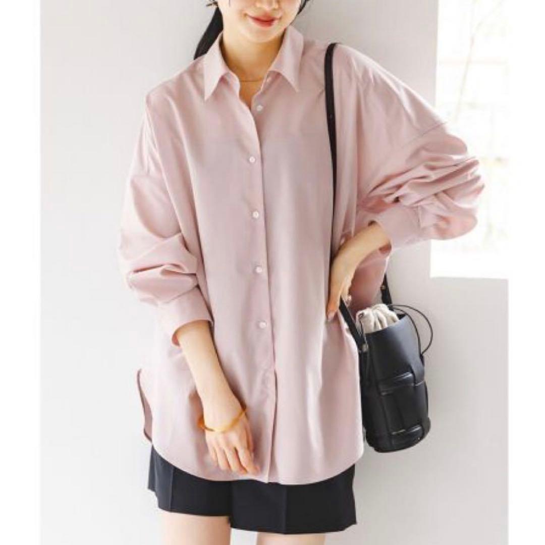 NOBLE イージーケアルーズドレープシャツ ピンク