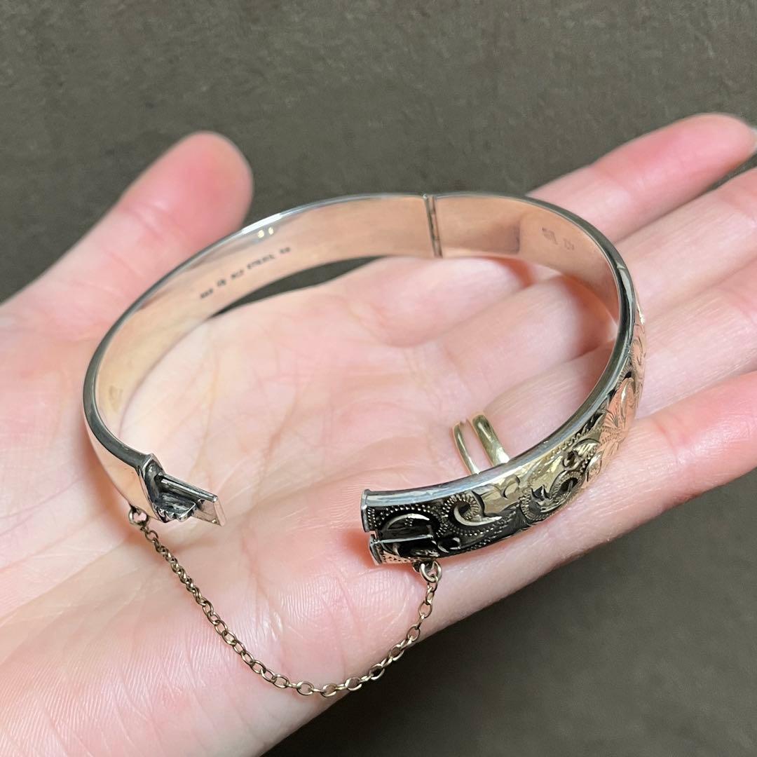 9k 9金　バングル　英国　ヴィンテージ　イギリス　アンティーク　ブレスレット