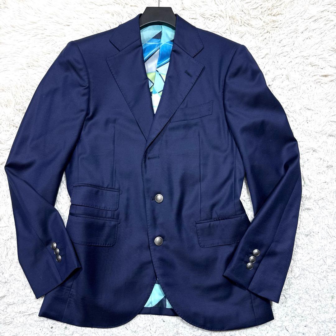 極美品　ロロピアーナ　テーラードジャケット　カシミヤ混　SUPER170's 紺