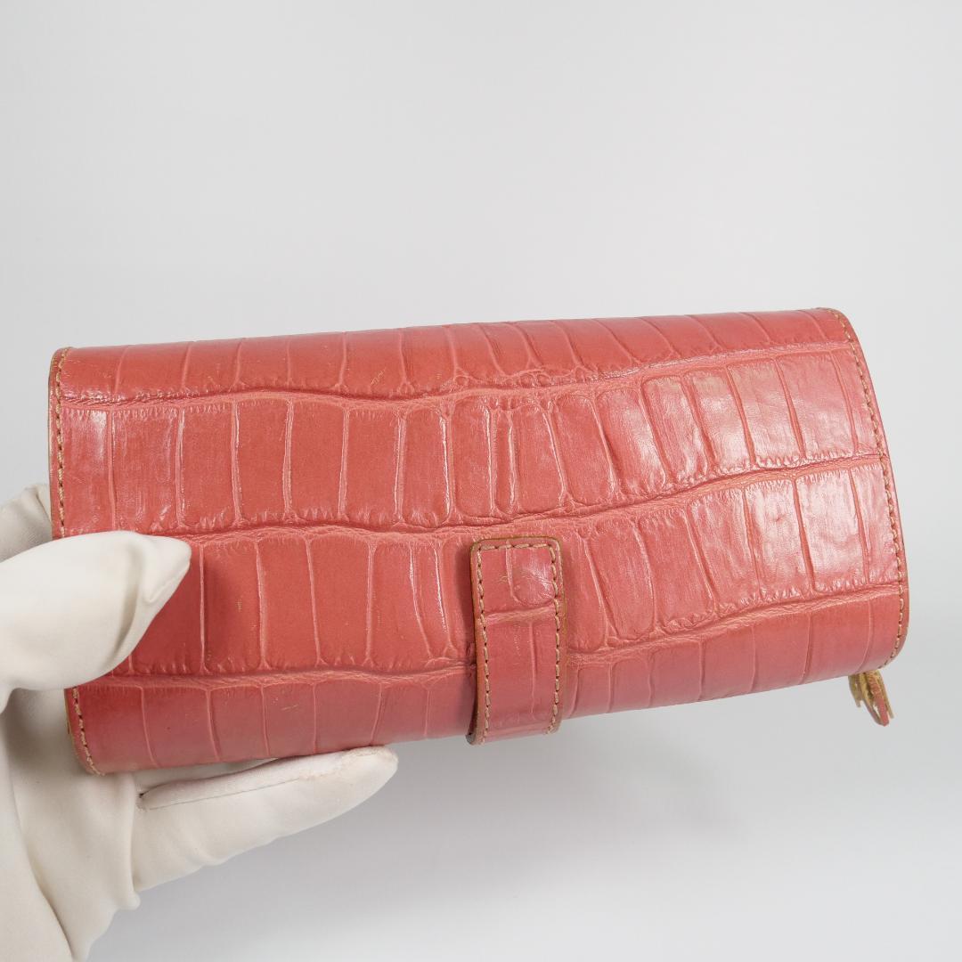 希少美品✨フェリージ 長財布 3005 コロコロ クロコ型押し レザー ピンク