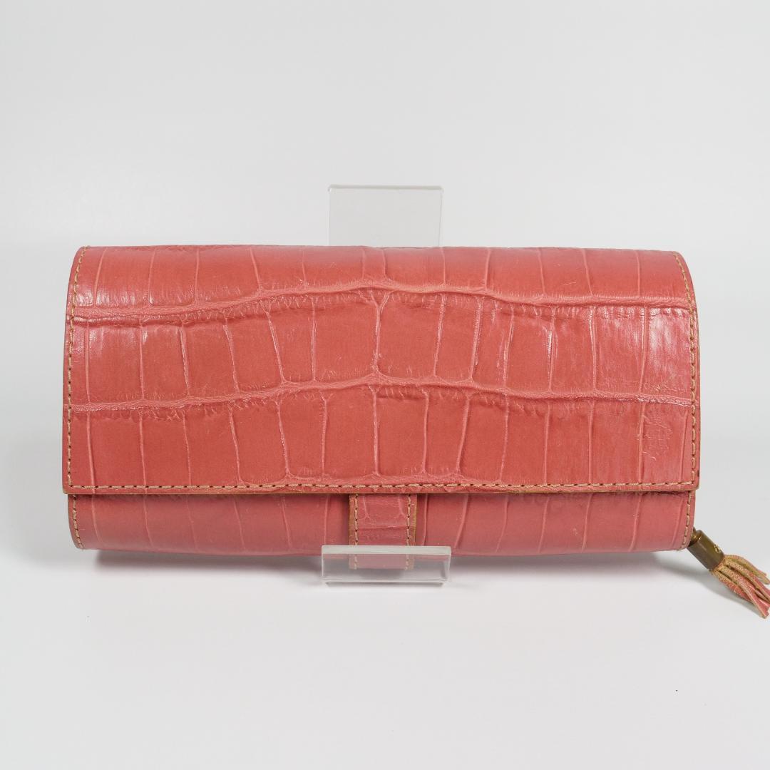 希少美品✨フェリージ 長財布 3005 コロコロ クロコ型押し レザー ピンク