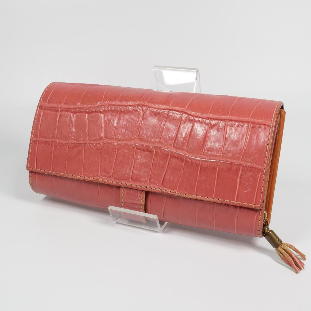 希少美品✨フェリージ 長財布 3005 コロコロ クロコ型押し レザー ピンク