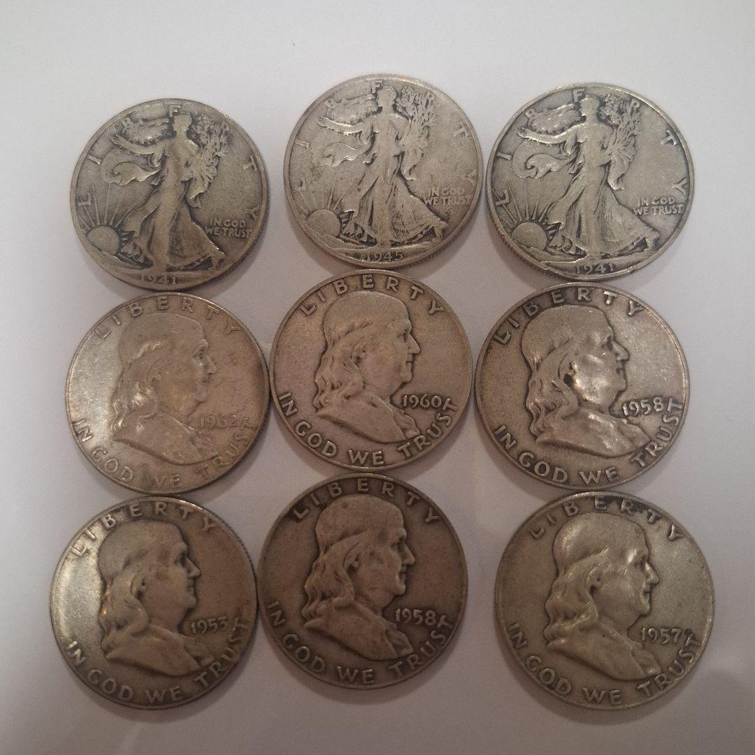 アメリカ合衆国ウォーキングリバティ　ベンジャミン・フランクリン　ハーフダラー銀貨