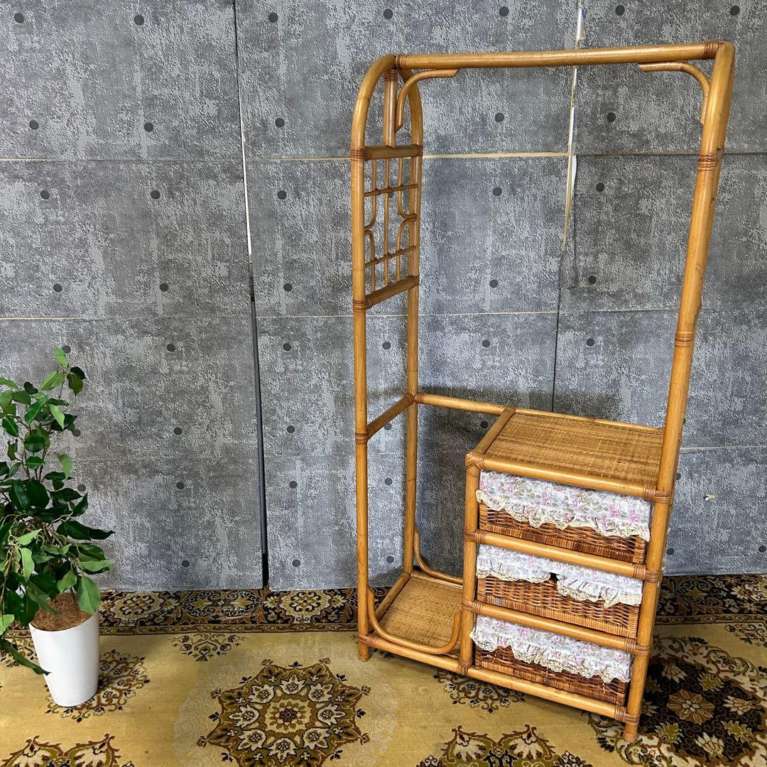 二合꧁籐家具꧂ラタンハンガーラック 衣類 衣服 洋服 収納 昭和レトロ