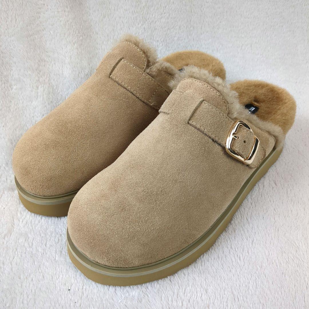 MOHI... モヒ　サボサンダル　ファー　スエード　キャメル　サイズ37