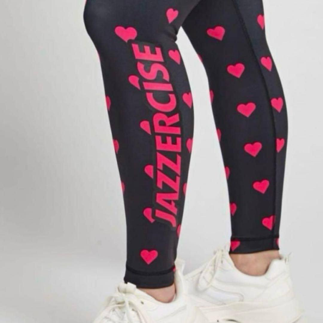 JAZZERCISE ハート柄レギンス 黒/ピンク　サイズXS
