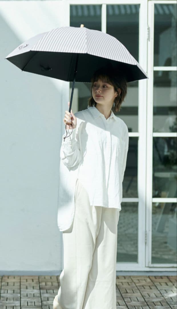 サンバリア100 折りたたみ日傘　2段折 モカ　ストライプ