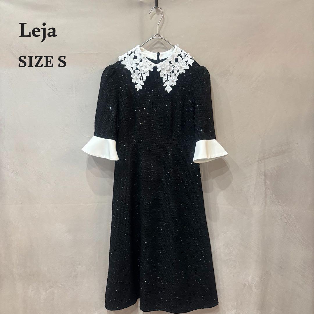 Leja レジャ 花柄レースカラースパンコールAラインワンピース ブラック S