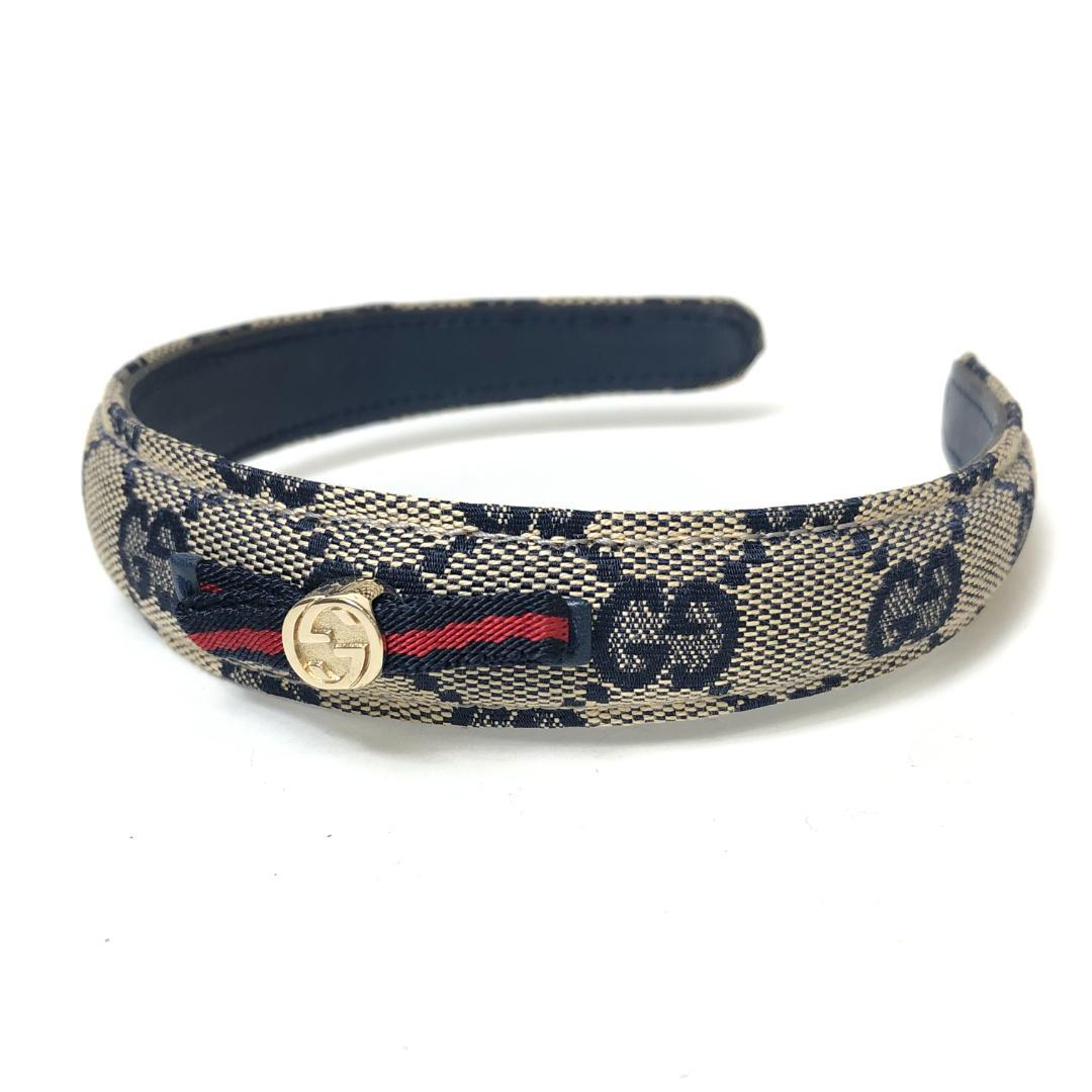 【美品】9F168/グッチ/カチューシャ/インターロッキング/GG/総柄/グレー