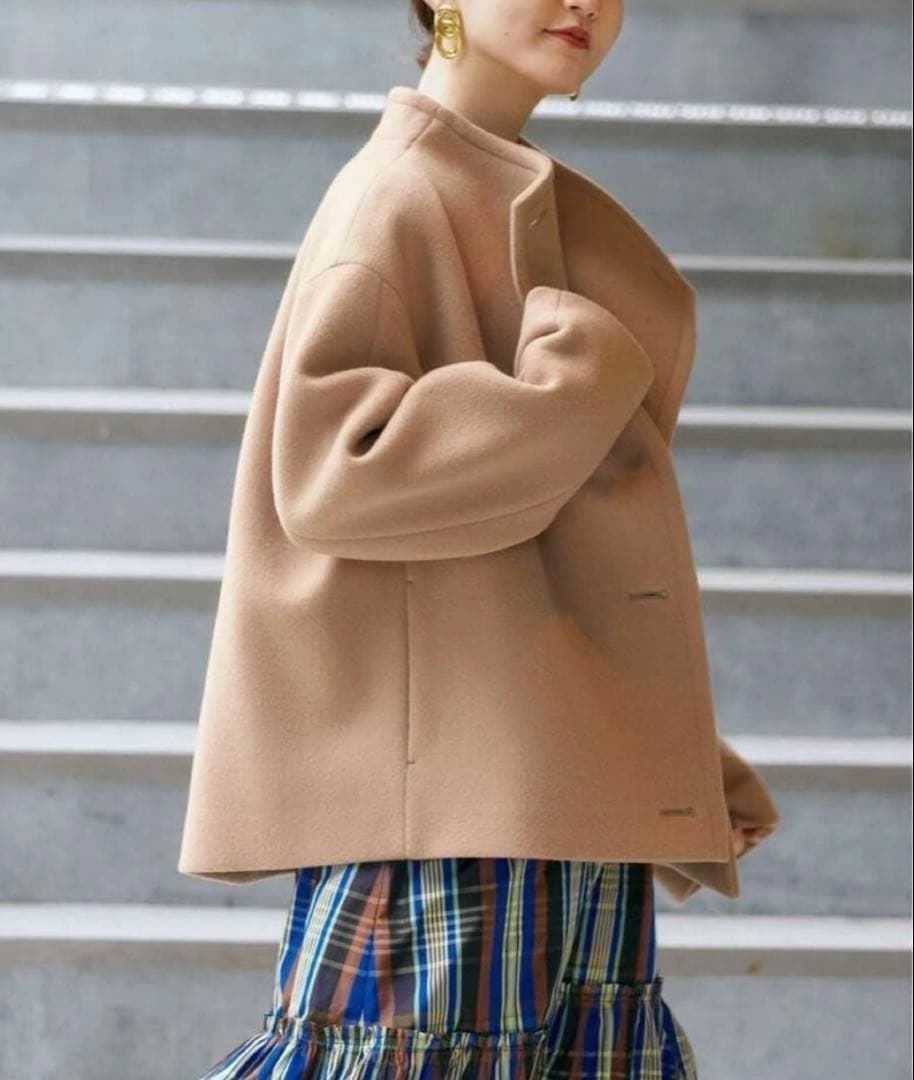 スタンドカラーショートコートsuper140 ウール　IENA　コート ベージュ