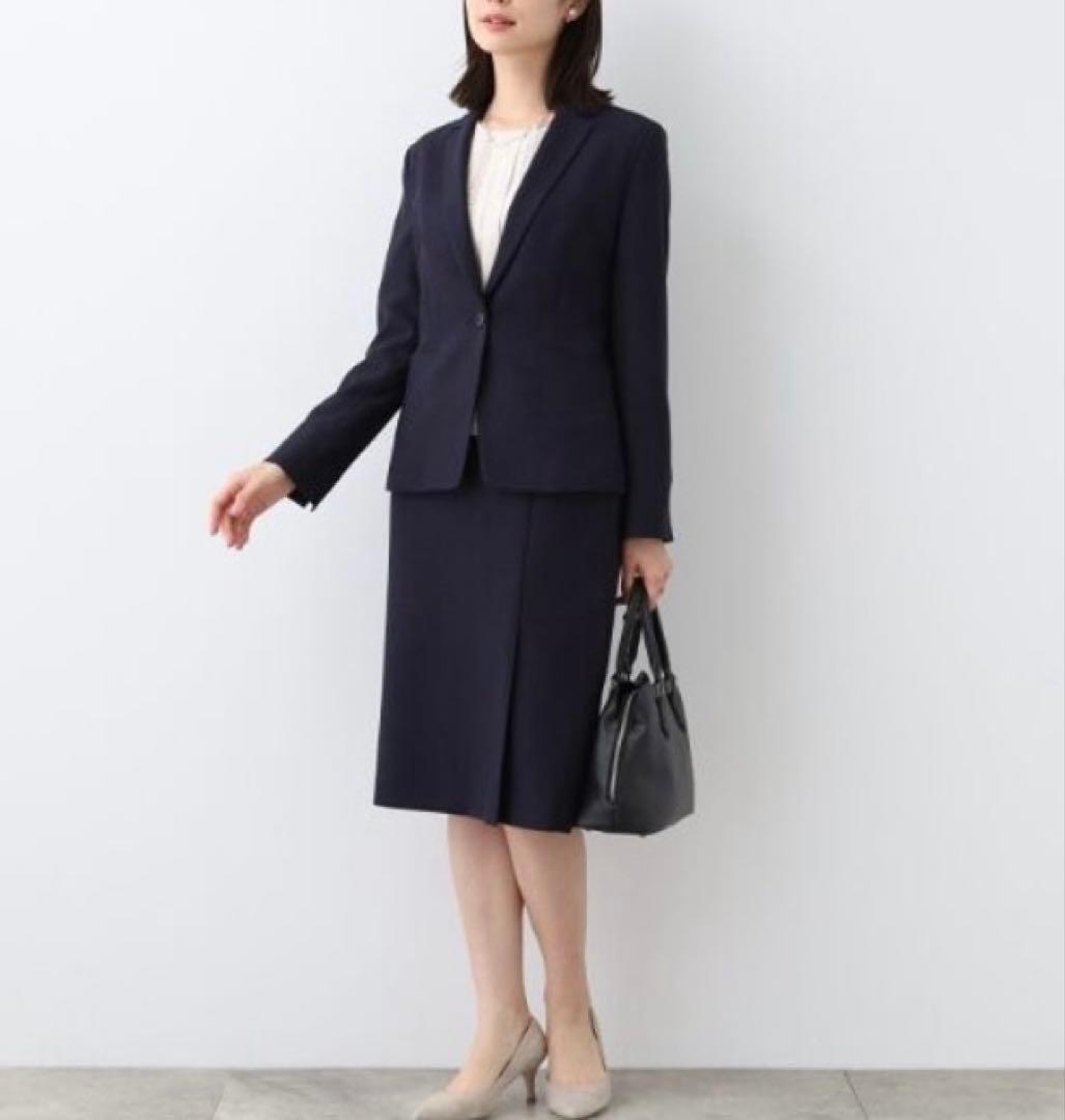 INDIVI 春秋素材スーツ　セットアップ　ネイビー
