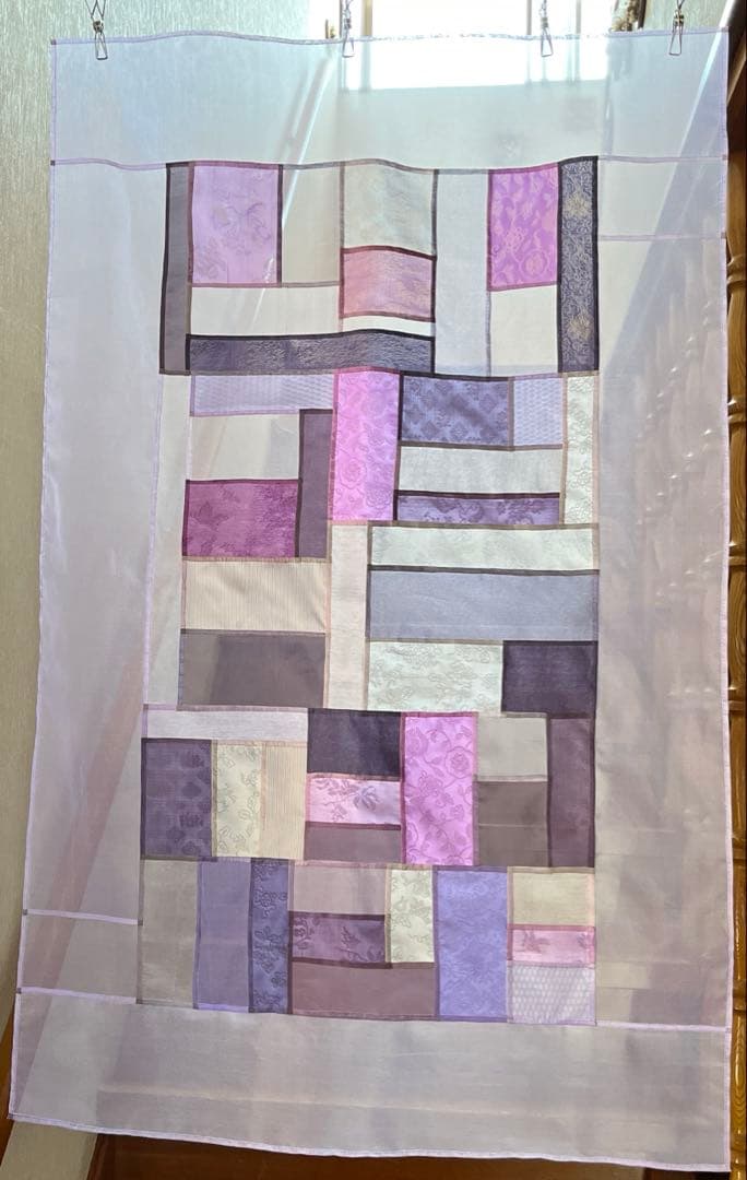 薄絹のタペストリー・薄紫　韓国ポジャギ　ハンドメイド