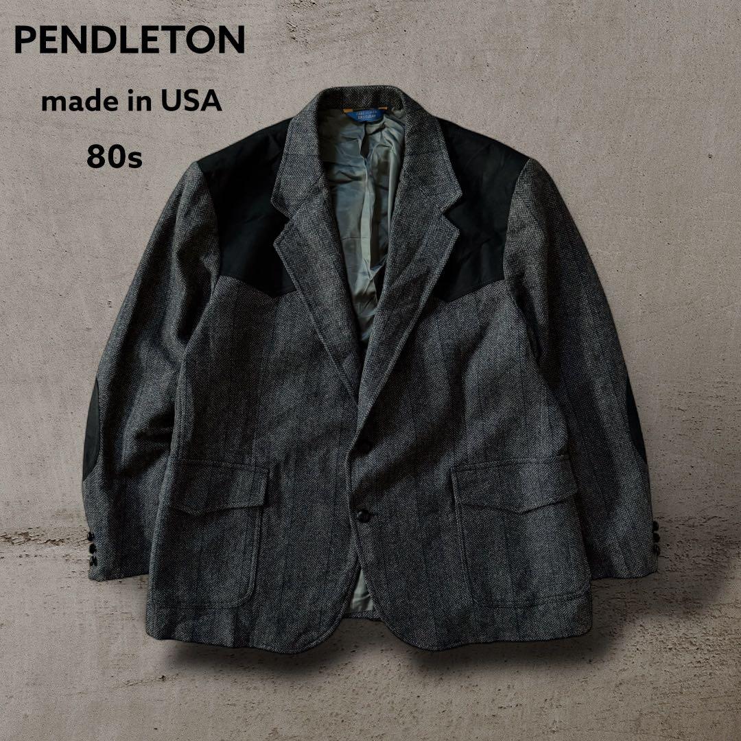 古着80s USA製PENDLETONウールテーラードジャケットエルボーパッチ