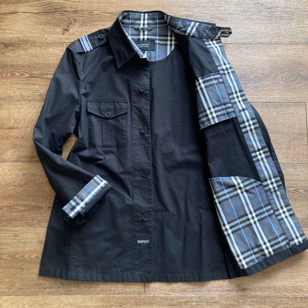 バーバリーブラックレーベル ミリタリージャケット ノバチェック 黒 M