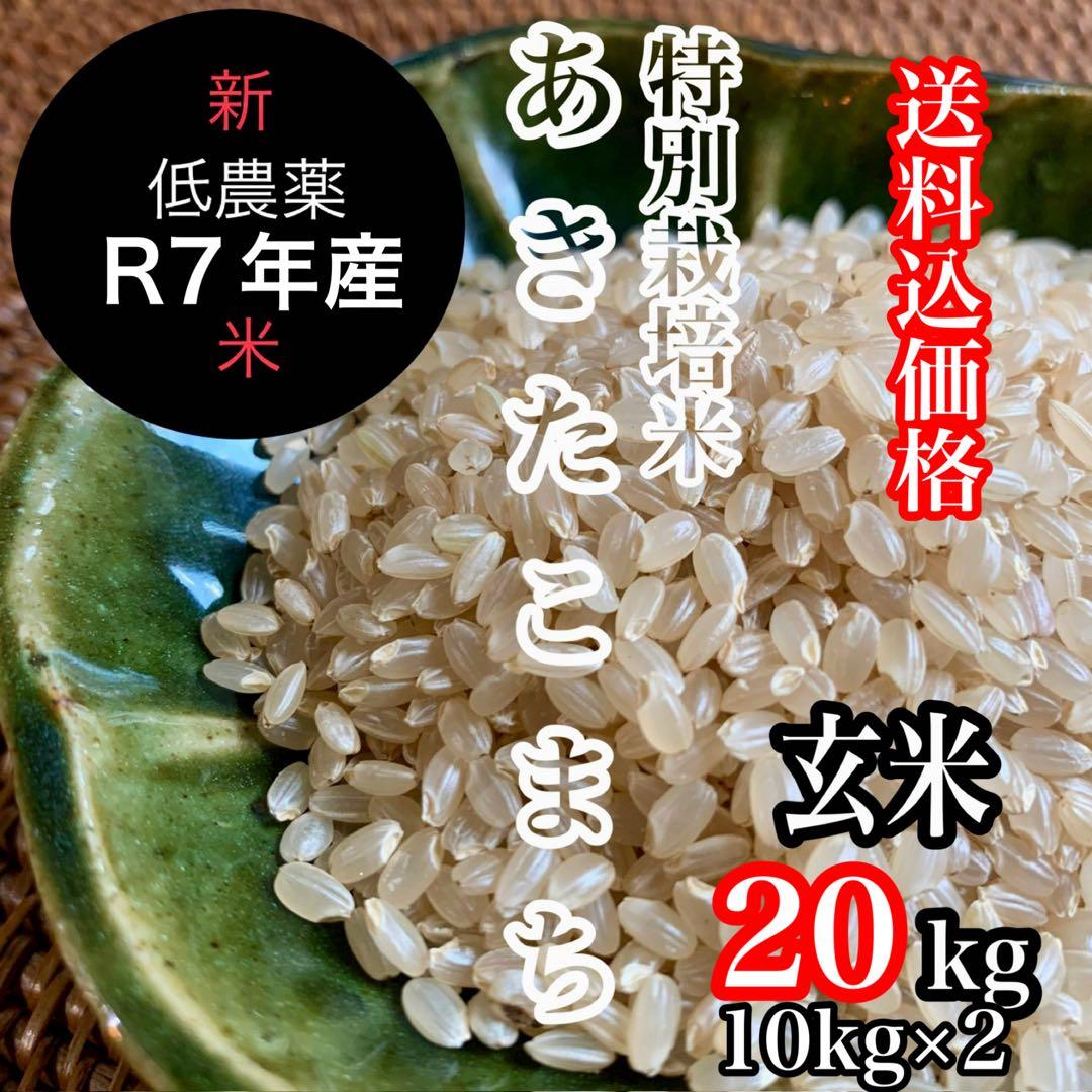 新米R7年産◎低農薬 【特別栽培米】あきたこまち 玄米20kg(10kg×2)