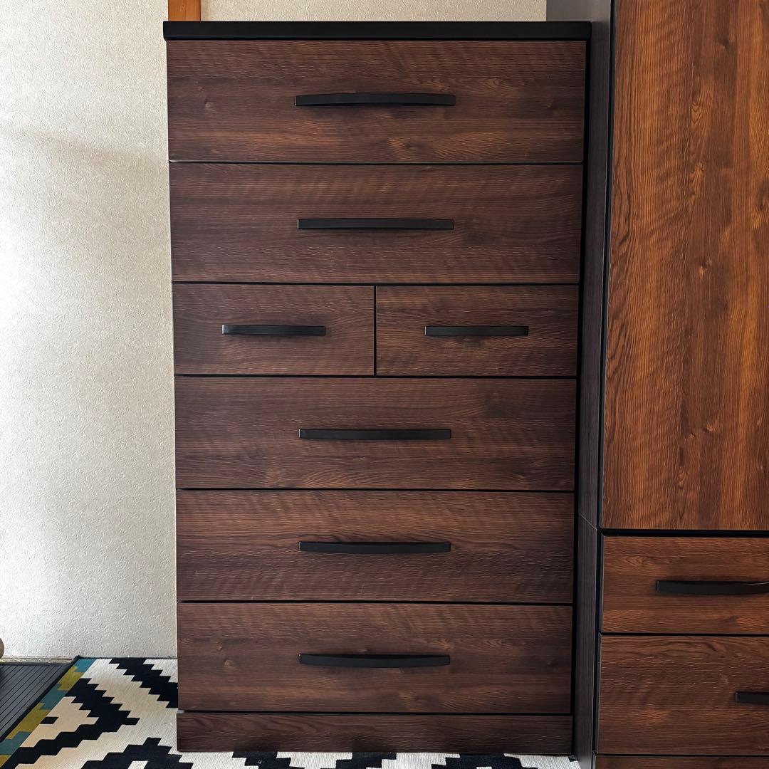 幅80cm 送料込 ウォルナット調 ハイチェスト たんす