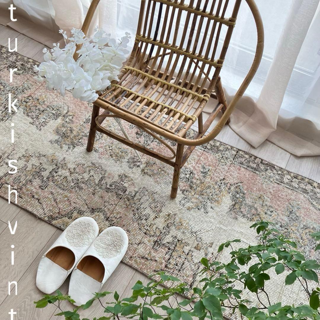 カフェオレ59×216ピンク　ブラウン　超ロングランナー　トルコヴィンテージラグ