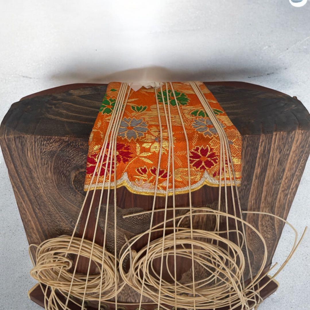 琴　筝 13弦　オレンジ飾り　鶴の絵　猫足　ヴィンテージ　木製