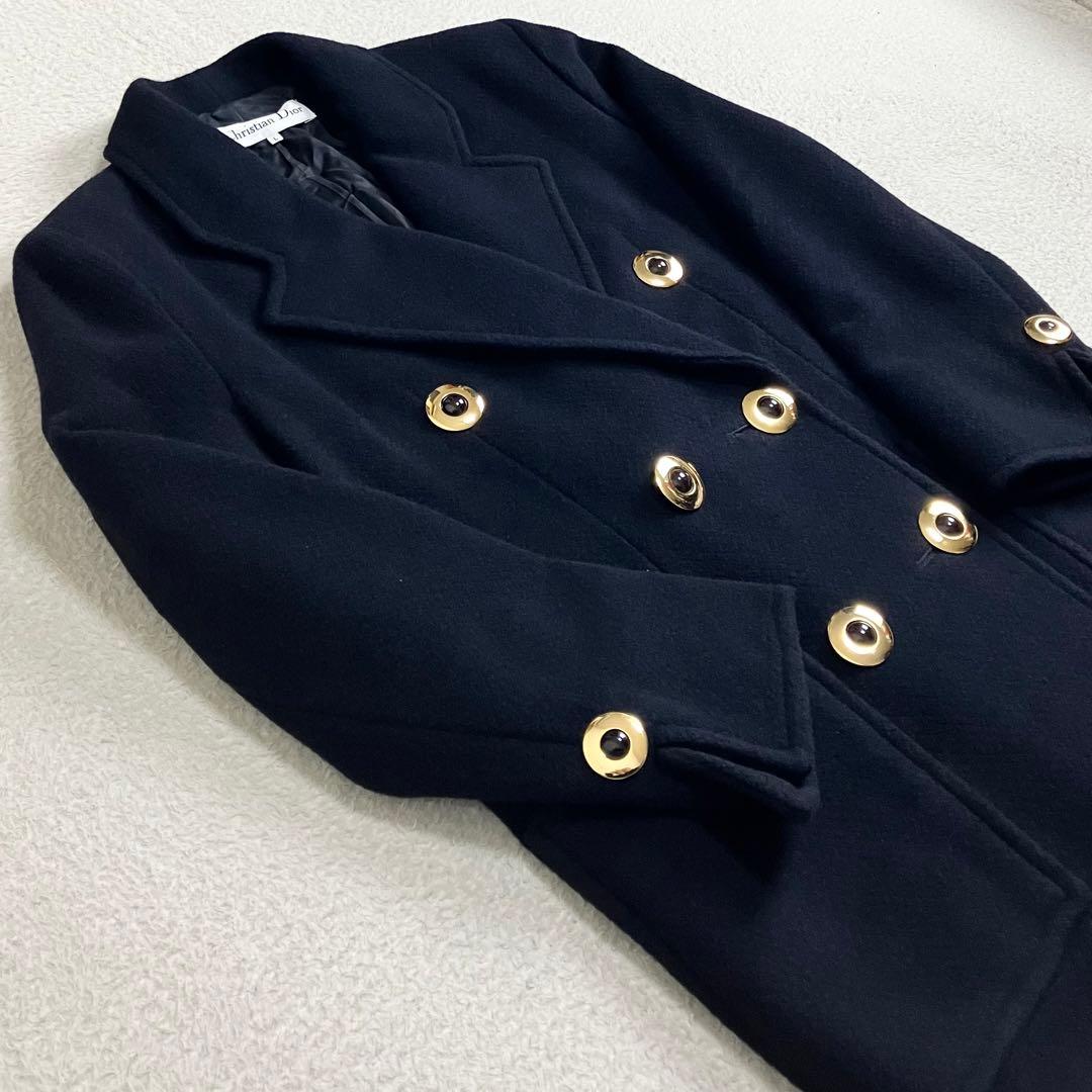 クリスチャンディオール　アンゴラ　ピーコート　ダブルブレスト　L 金ボタン　黒