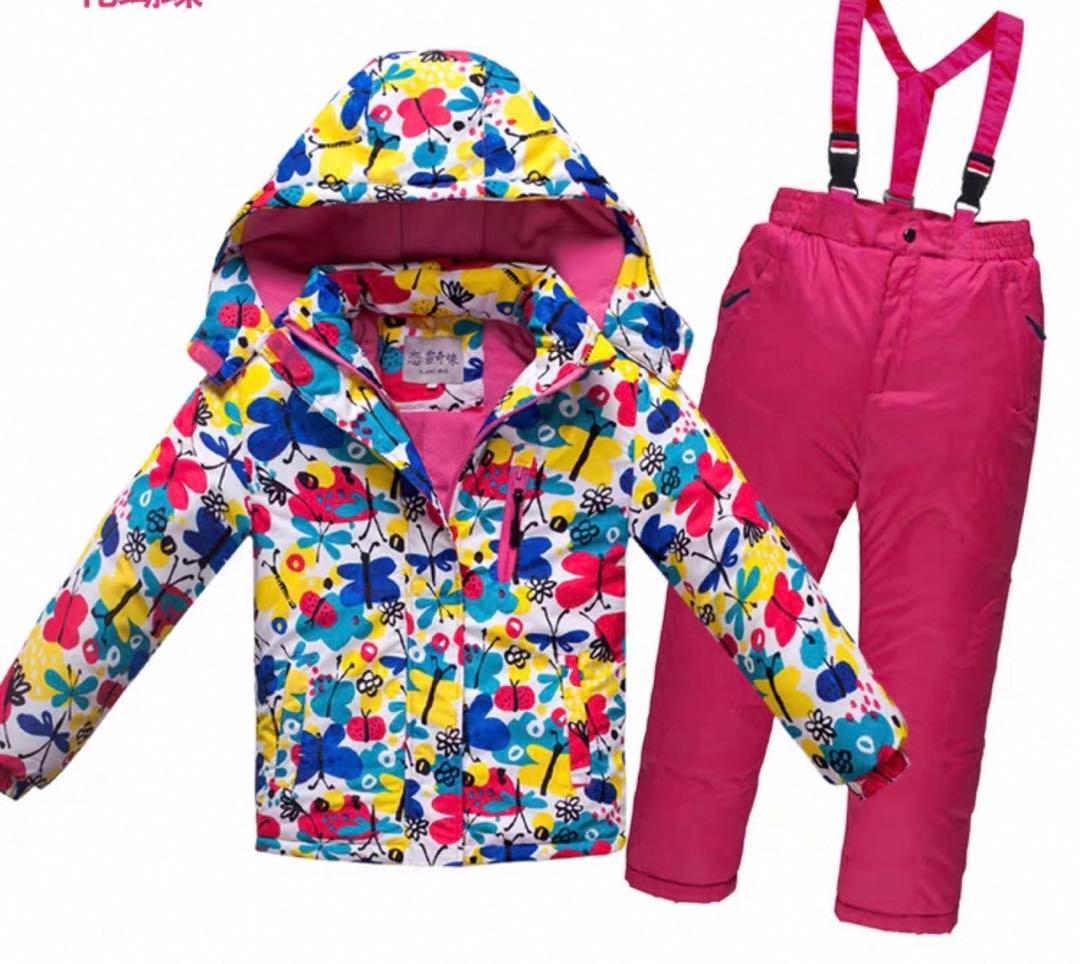 子供用 蝶々花柄スキーウェアセット