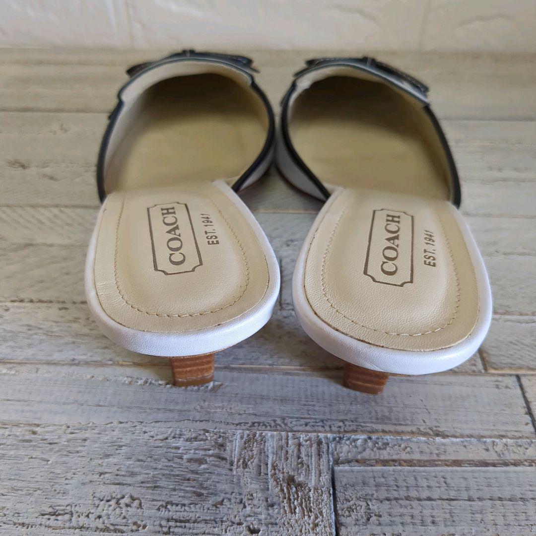 【未使用級】COACH コーチ リボン付き ミュール ホワイト 8B 25cm