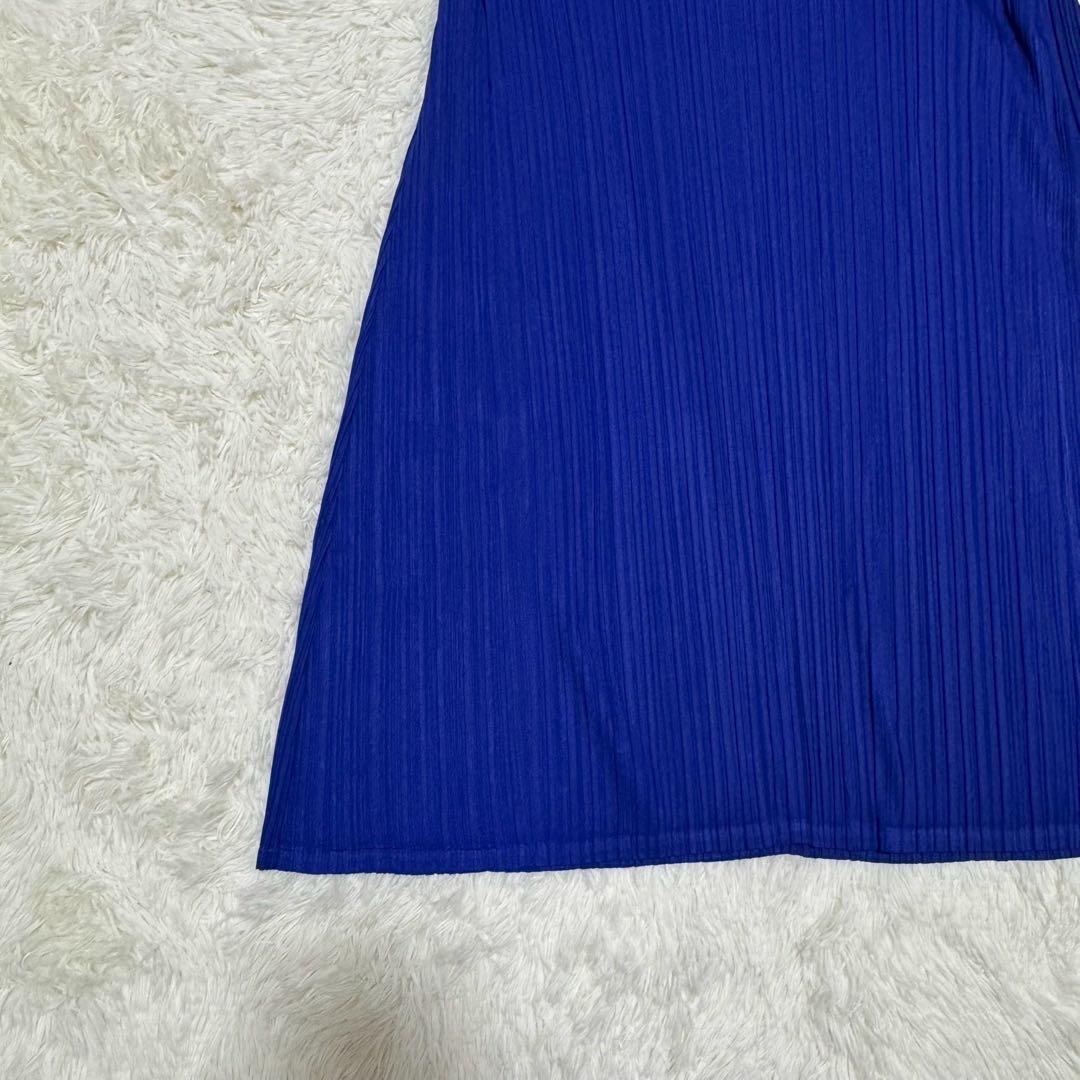 極美品 プリーツプリーズ フレンチスリーブ チュニック Aライン フレア ブルー