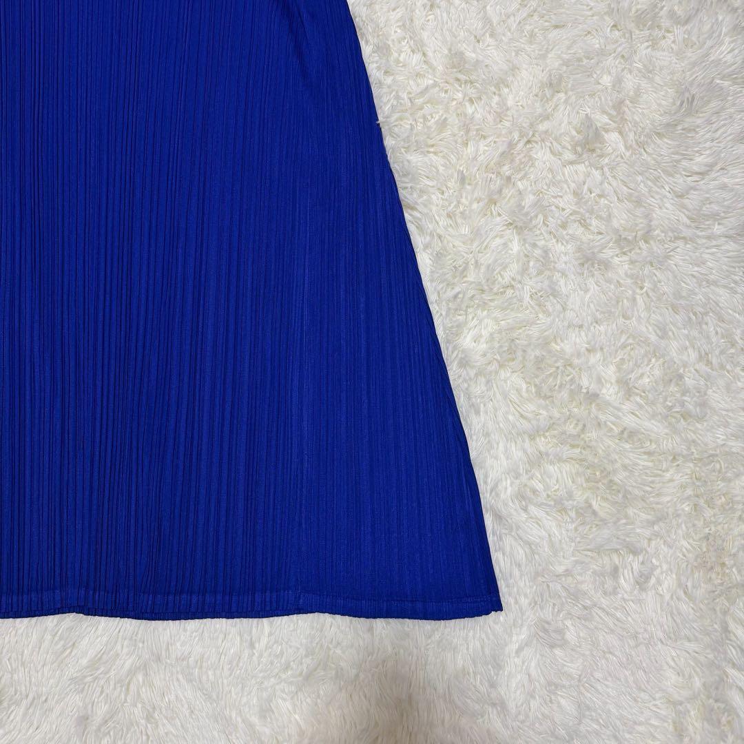 極美品 プリーツプリーズ フレンチスリーブ チュニック Aライン フレア ブルー