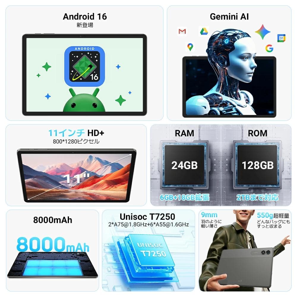 アンドロイド16搭載11インチタブレット♫ 超軽量550g サブPC 趣味