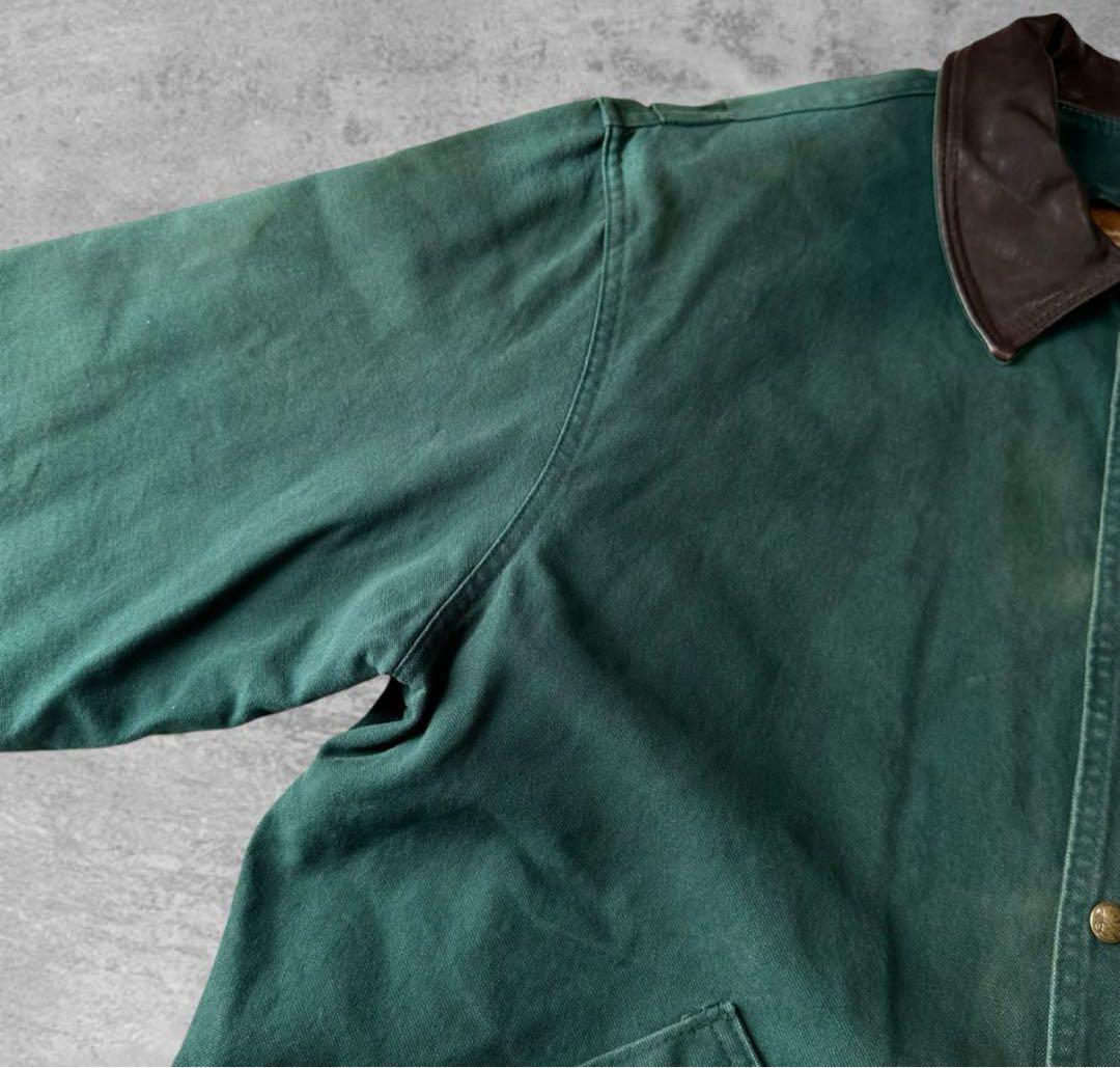 ウールリッチ古着ダック地ハンティングジャケット襟コーズレザー 80s