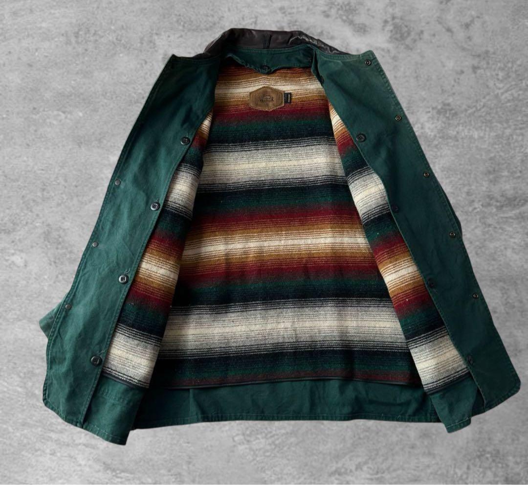 ウールリッチ古着ダック地ハンティングジャケット襟コーズレザー 80s