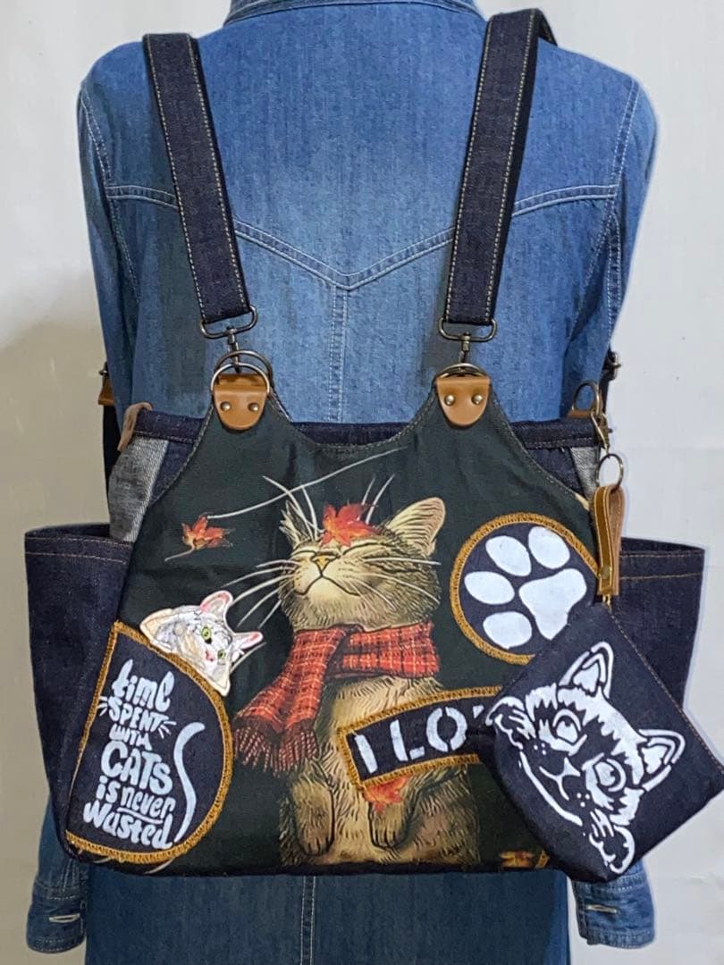 ハンドメイド☆ステンシル☆トラネコ☆リュック対応☆4wayあおりバッグ