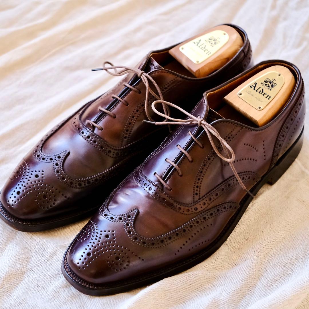 美品Aldenオールデン96080バーガンディコードバンフルブローグ10D木型付