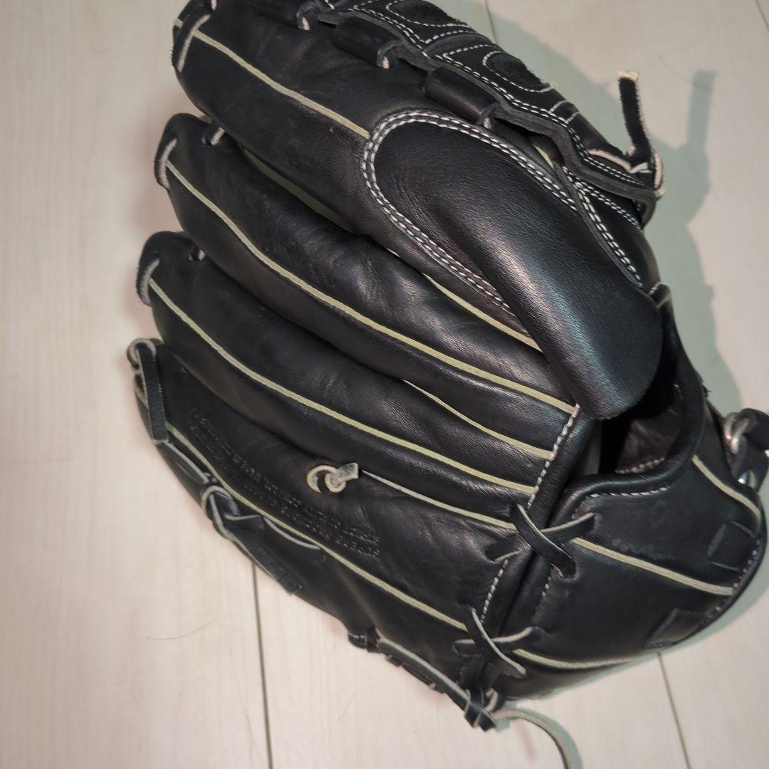 【美品】ミズノ 田中将大モデル 投手用グローブ 黒×ブルー 刺繍ロゴ 野球グラブ