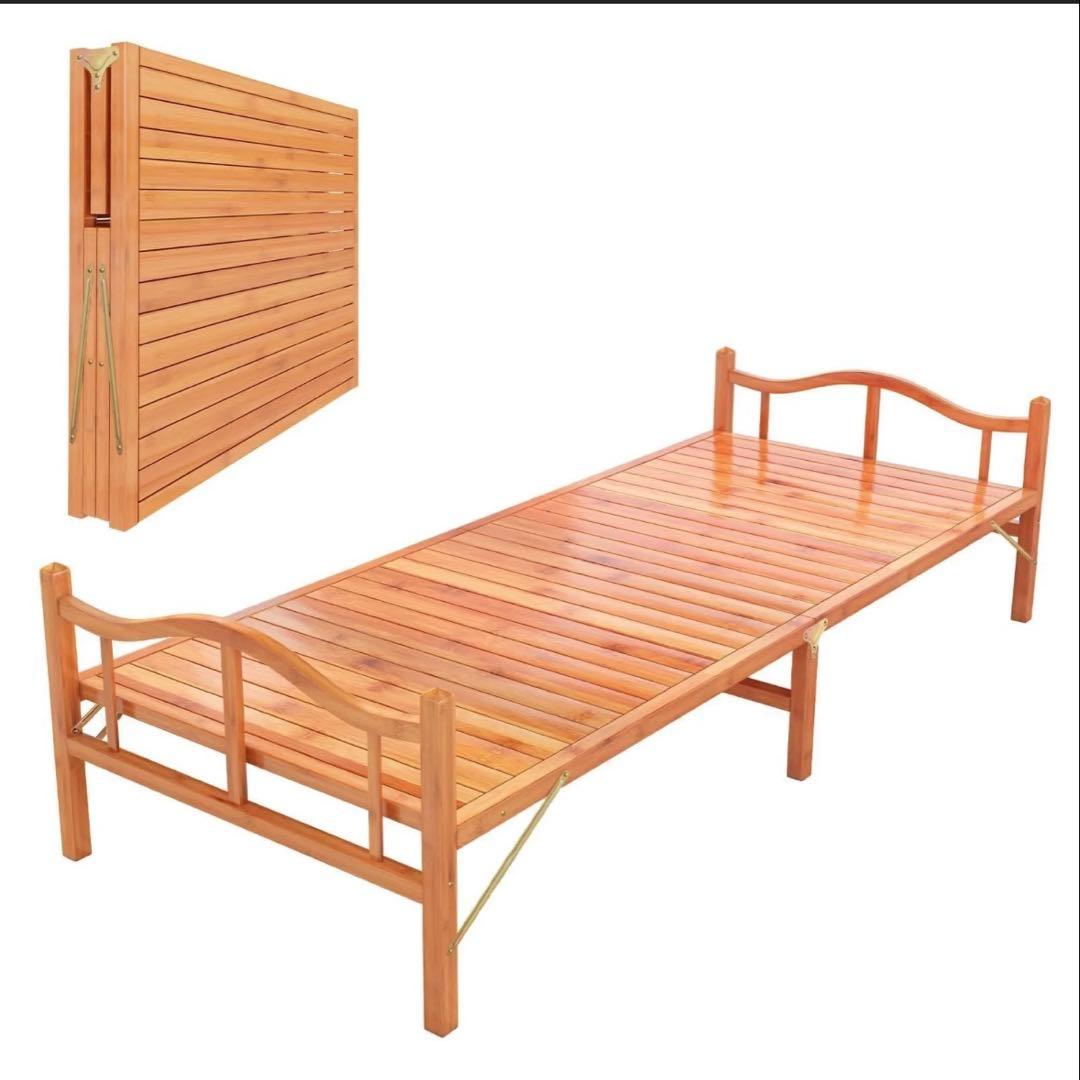 新品　組立不要　天然竹製 折りたたみベッド　竹庭