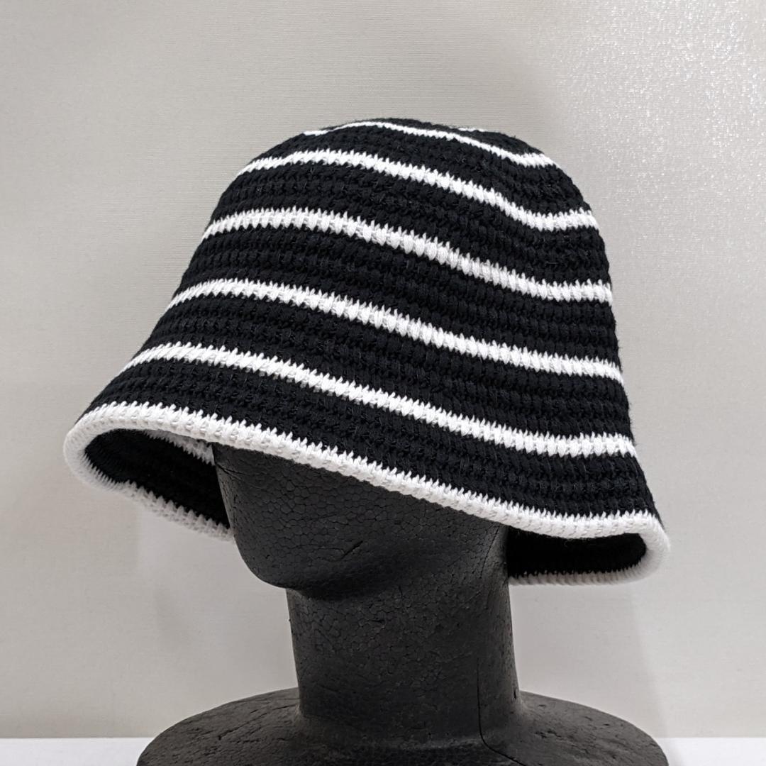 クーティー/ローゲージボーダーニットバケットハット/サイズ調整可内部アジャスター