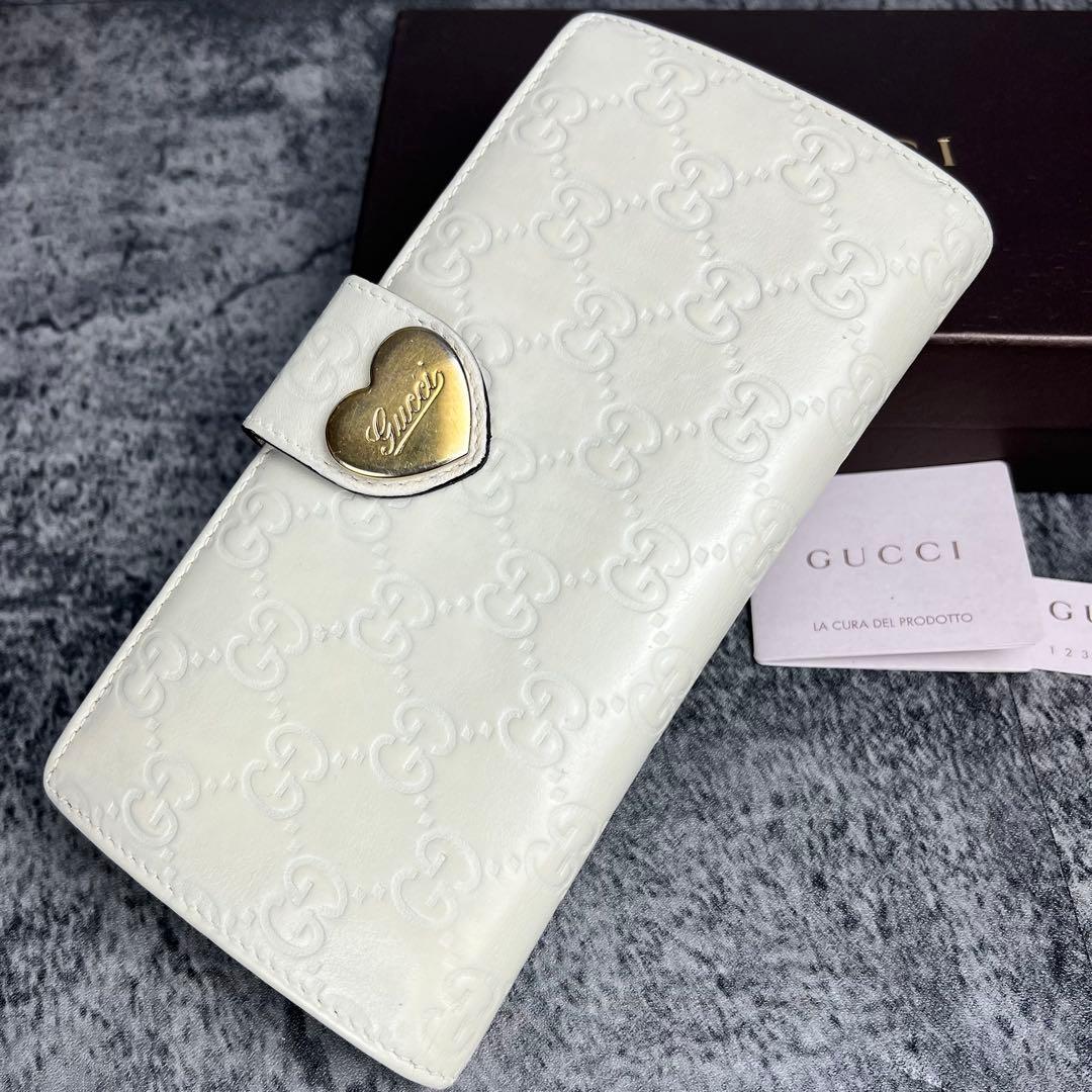 GUCCI ラブリーハート GGエンボス レザー長財布 アイボリー