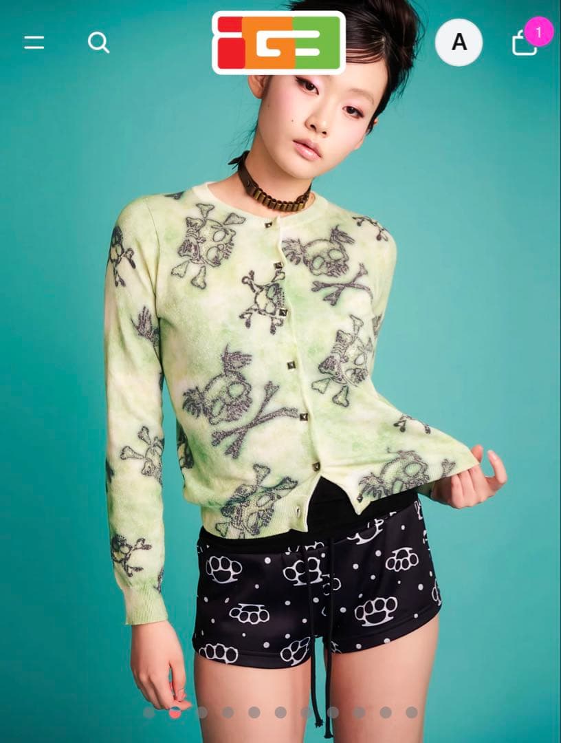 (♡)igusa GLITTER SKULL CARDIGAN