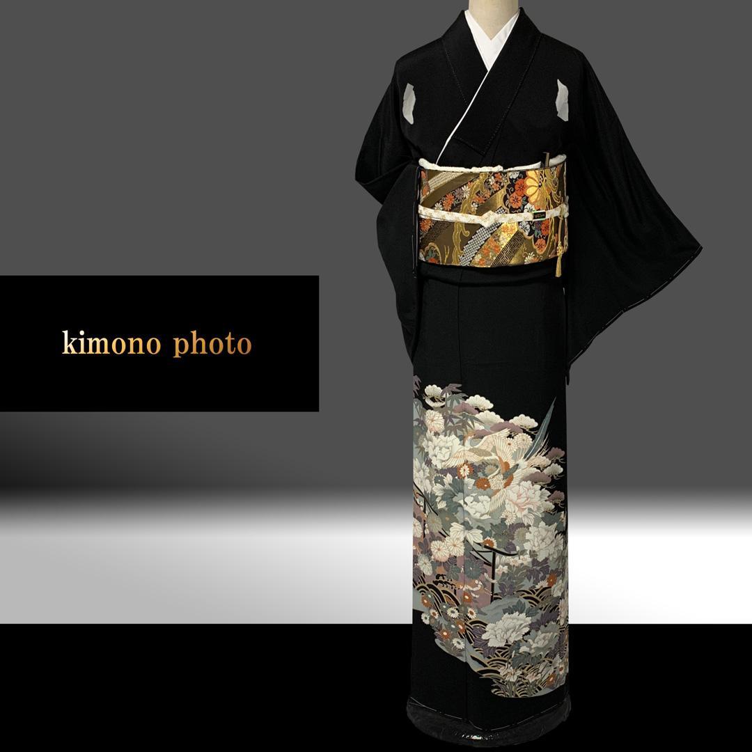 正絹【新品、未使用】６点フルセット【トールサイズ】極上逸品金彩手描き友禅 黒留袖