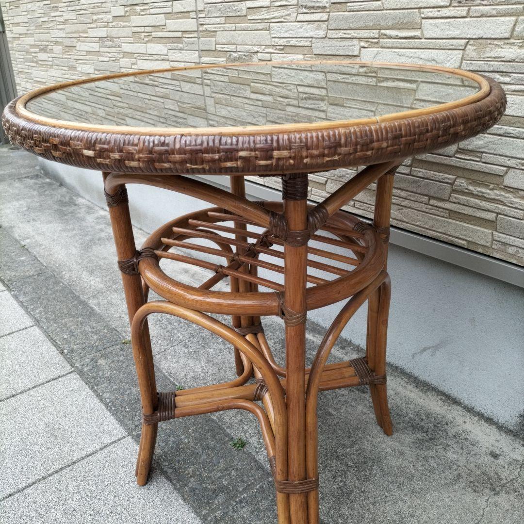 kazama/カザマ/ラタン/籐家具/テーブル/丸テーブル/ガラステーブル