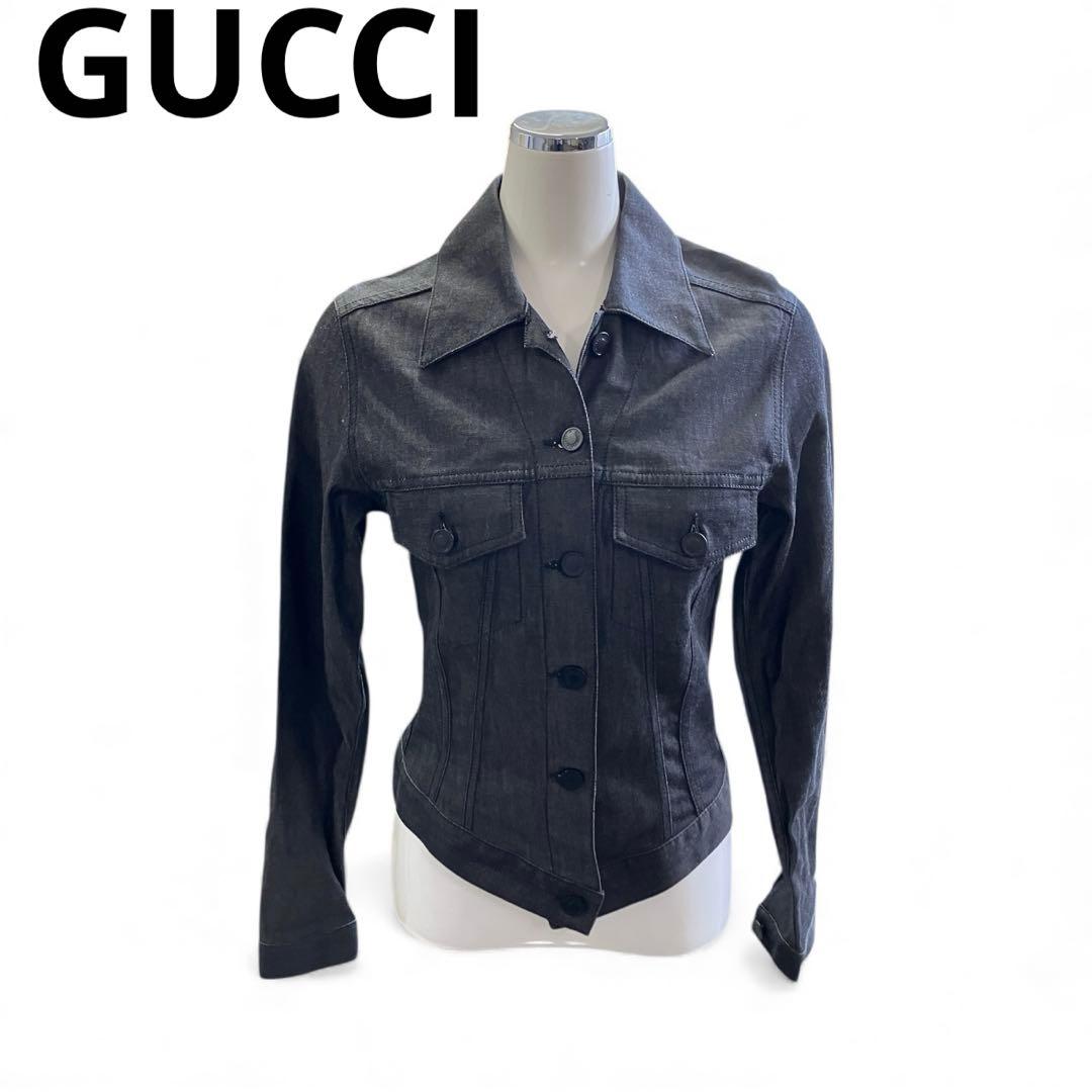 GUCCI グッチ　ストレッチデニムアシンメトリージャケット　38 刻印ボタン