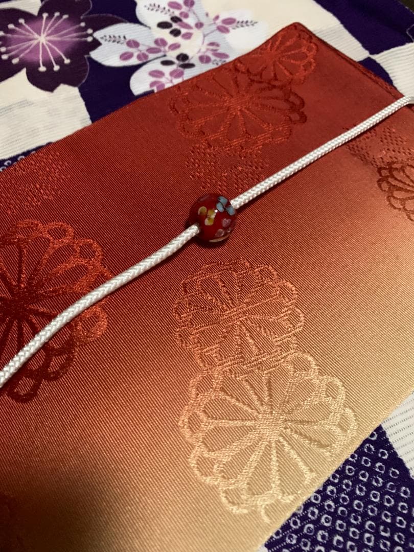 画像の赤帯+お任せ帯締めつき◆最高級【綿絽浴衣】古典紫すみれの市松涼し桜ゆかた