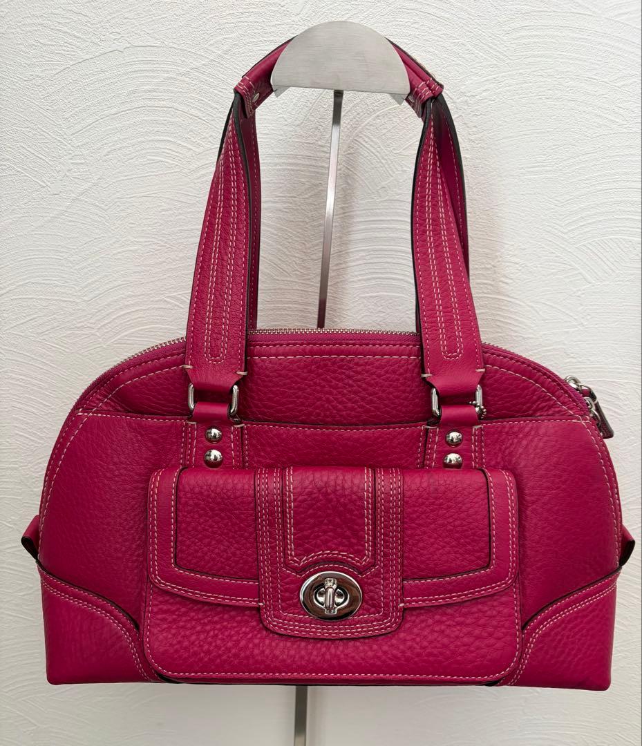 もんち 様COACHコーチハンプトンズレザーハンドバッグターンロックピンクパープ
